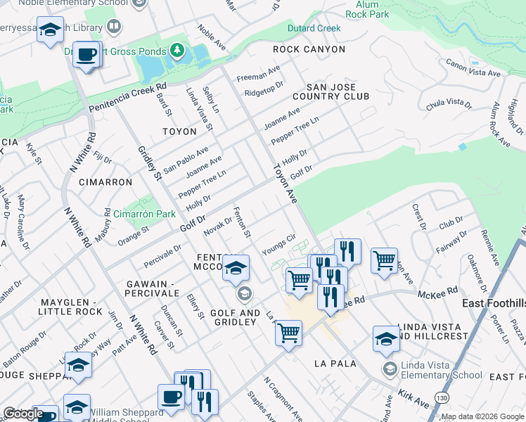 map of restaurants, bars, coffee shops, grocery stores, and more near 666 Stonemag Way in San Jose