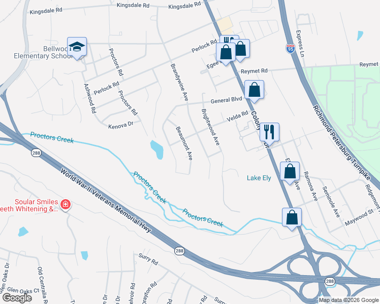 map of restaurants, bars, coffee shops, grocery stores, and more near 10113 Beaumont Avenue in Bellwood
