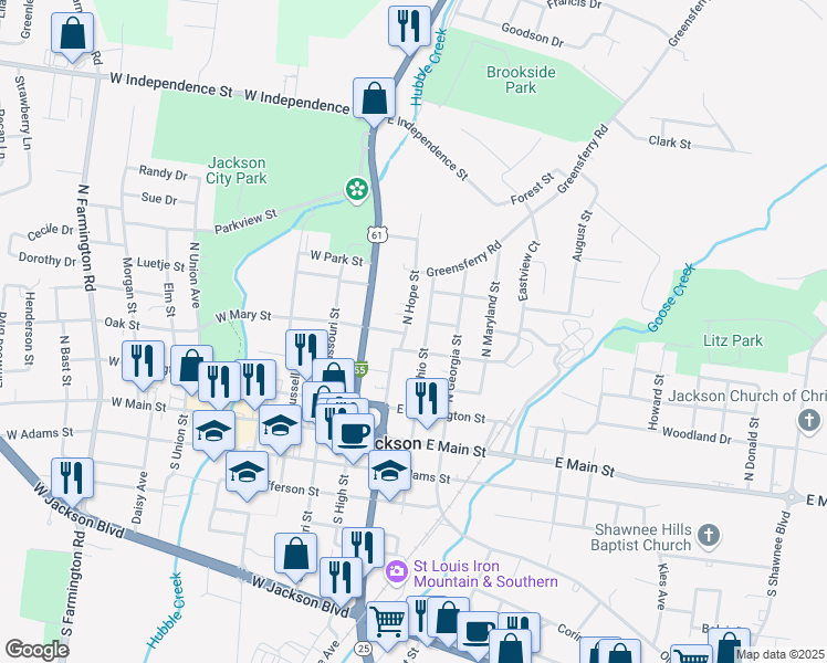 map of restaurants, bars, coffee shops, grocery stores, and more near 525 South Hope Street in Jackson