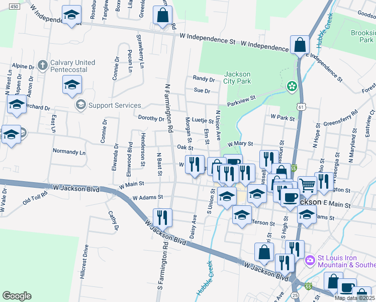 map of restaurants, bars, coffee shops, grocery stores, and more near 304 Morgan Street in Jackson