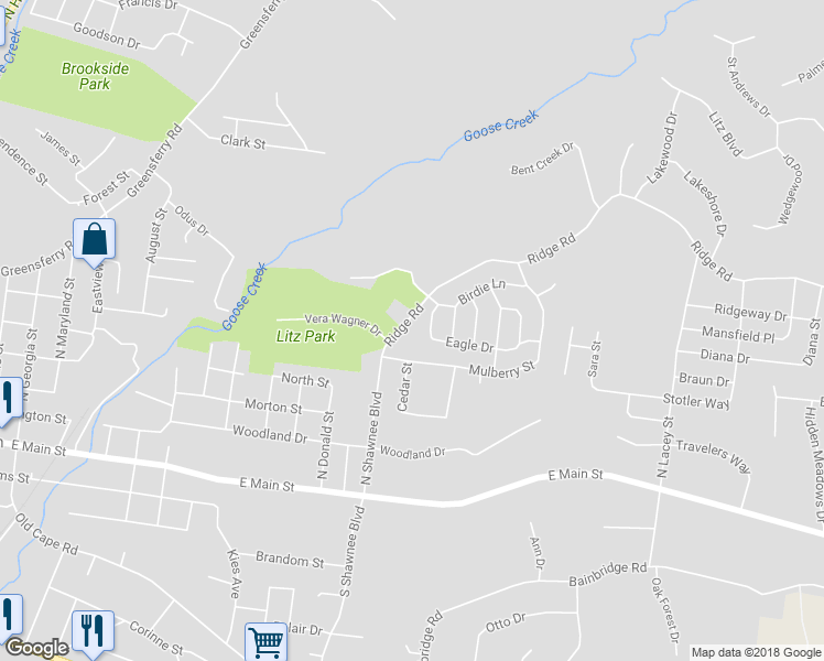 map of restaurants, bars, coffee shops, grocery stores, and more near 1577 Ridge Road in Jackson