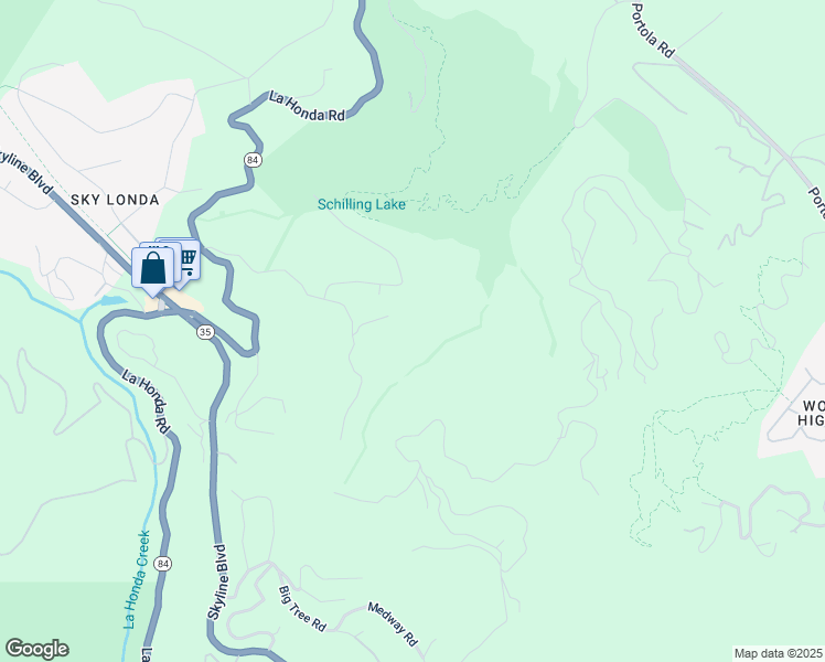map of restaurants, bars, coffee shops, grocery stores, and more near 277 Grandview Drive in Woodside