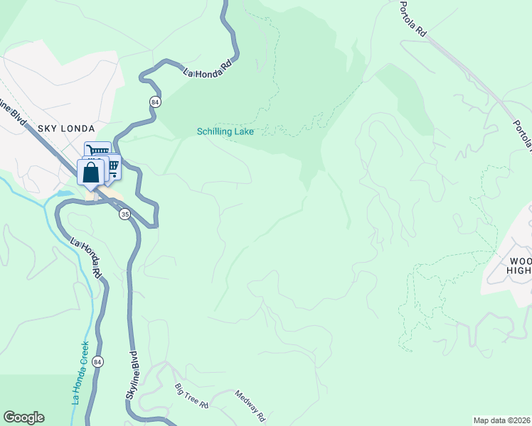 map of restaurants, bars, coffee shops, grocery stores, and more near 277 Grandview Drive in Woodside