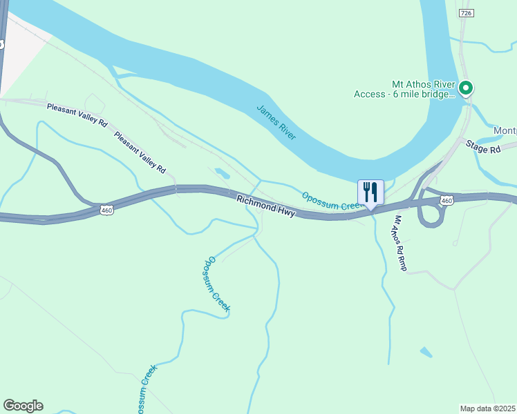 map of restaurants, bars, coffee shops, grocery stores, and more near 6543 Richmond Highway in Lynchburg