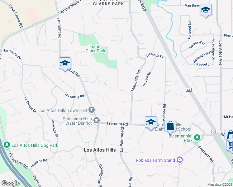 map of restaurants, bars, coffee shops, grocery stores, and more near 26108 Altadena Drive in Los Altos Hills