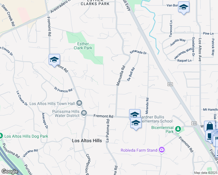 map of restaurants, bars, coffee shops, grocery stores, and more near 26108 Altadena Drive in Los Altos Hills