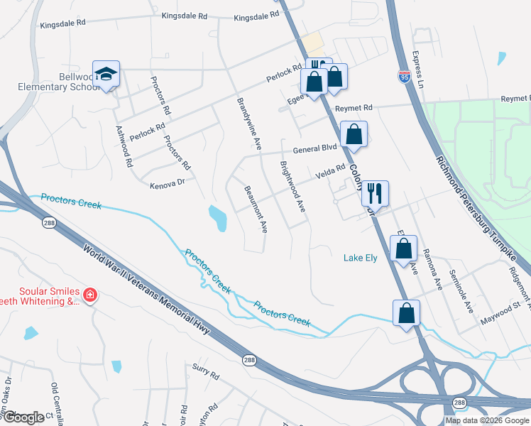 map of restaurants, bars, coffee shops, grocery stores, and more near 10113 Beaumont Avenue in Bellwood