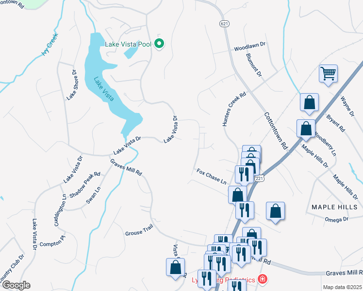 map of restaurants, bars, coffee shops, grocery stores, and more near 1055 Whispering Pines Circle in Forest