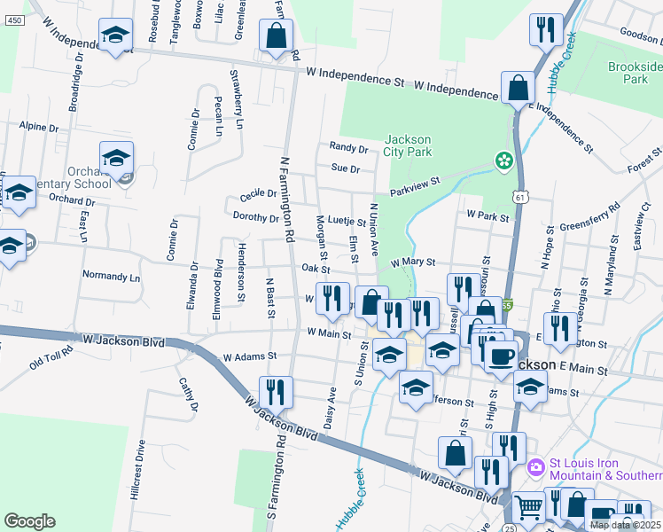 map of restaurants, bars, coffee shops, grocery stores, and more near 304 Morgan St in Jackson