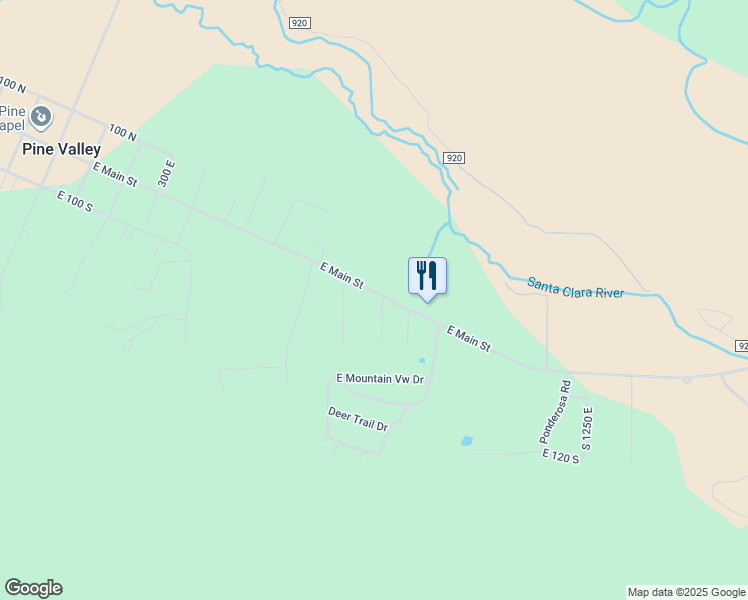 map of restaurants, bars, coffee shops, grocery stores, and more near 842 East Main Street in Pine Valley