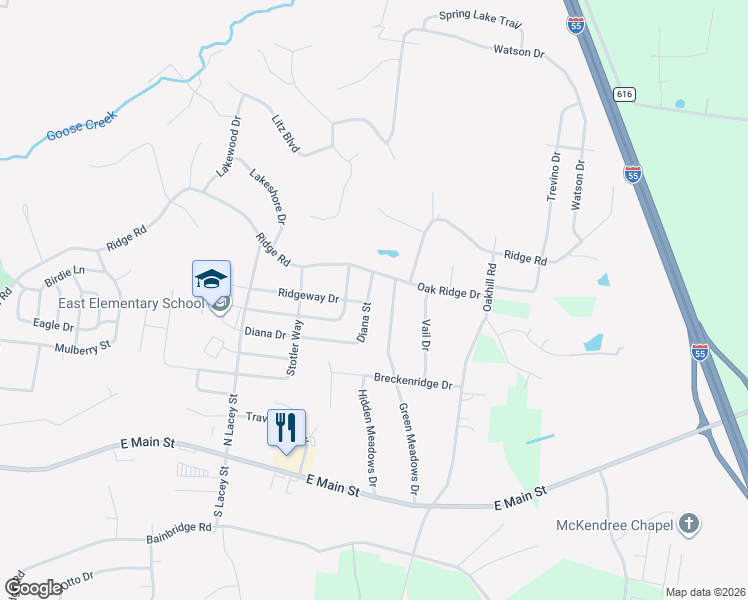 map of restaurants, bars, coffee shops, grocery stores, and more near 500 Diana Street in Jackson