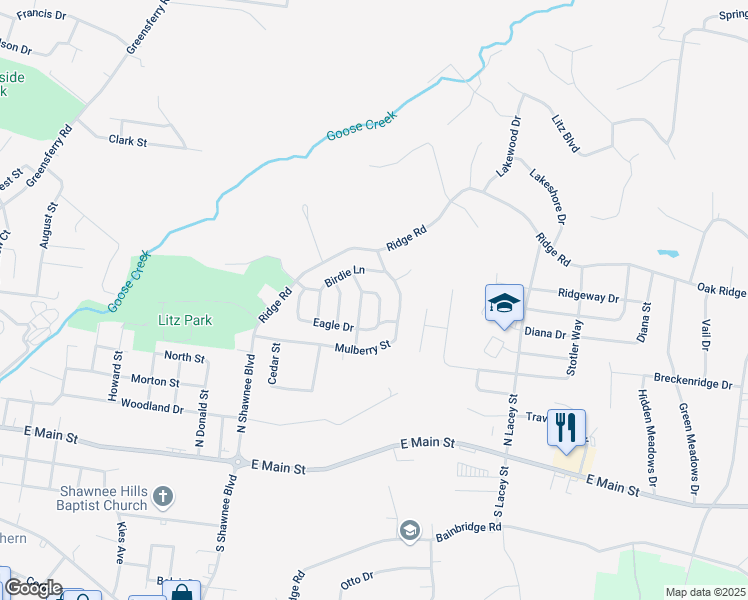 map of restaurants, bars, coffee shops, grocery stores, and more near 1859 Bogey Lane in Jackson