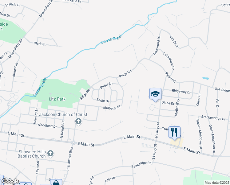 map of restaurants, bars, coffee shops, grocery stores, and more near 1859 Bogey Lane in Jackson