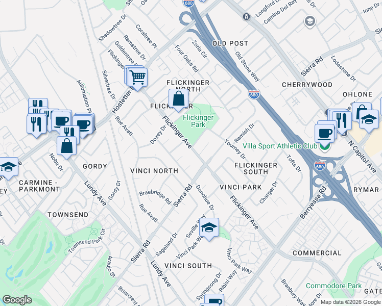 map of restaurants, bars, coffee shops, grocery stores, and more near 1970 Paolo Court in San Jose