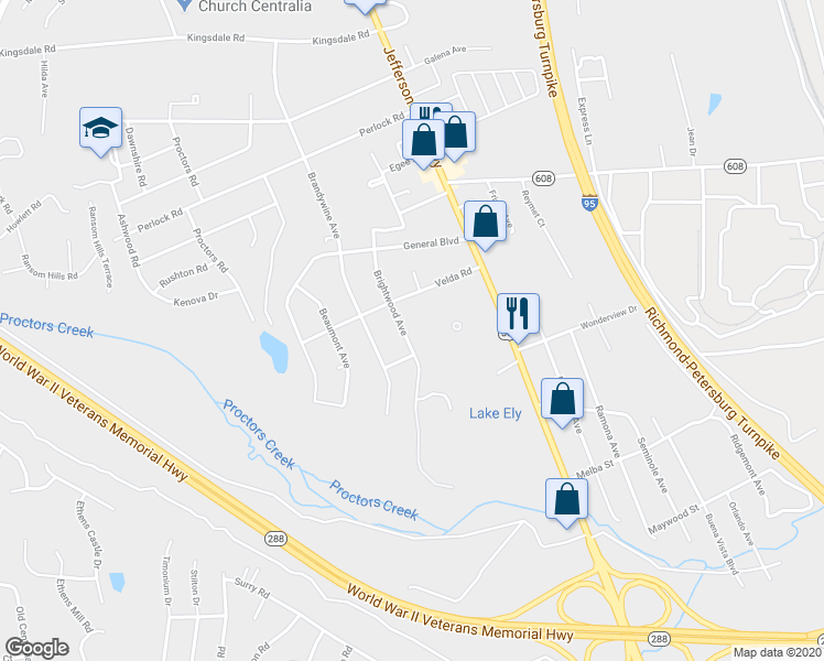map of restaurants, bars, coffee shops, grocery stores, and more near 10119 Brightwood Avenue in Richmond