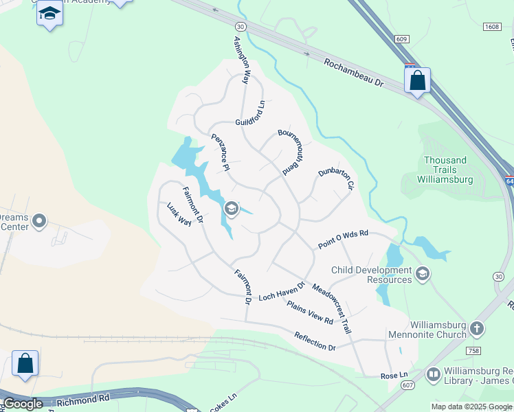 map of restaurants, bars, coffee shops, grocery stores, and more near 3986 Bournemouth Bend in Williamsburg