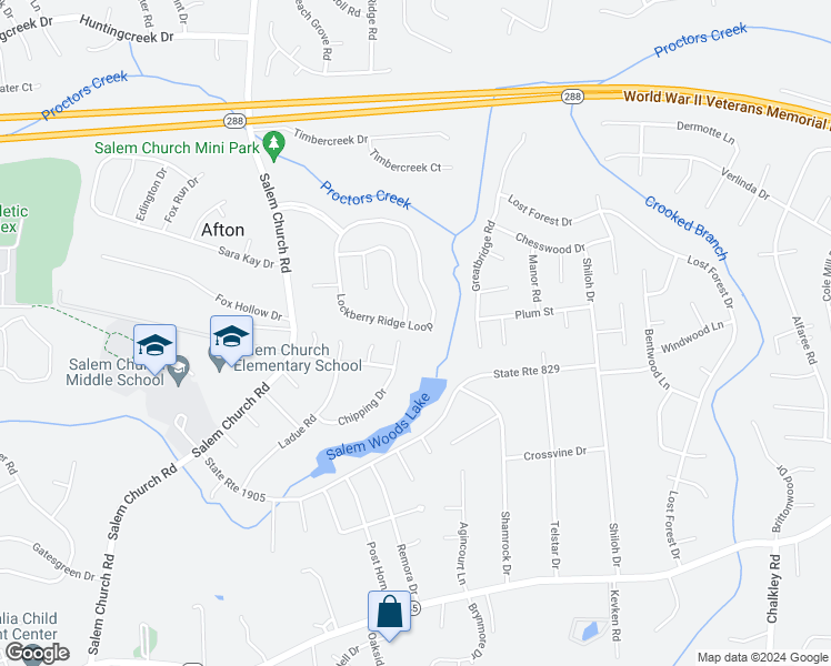 map of restaurants, bars, coffee shops, grocery stores, and more near 9630 Lockberry Ridge Loop in Richmond