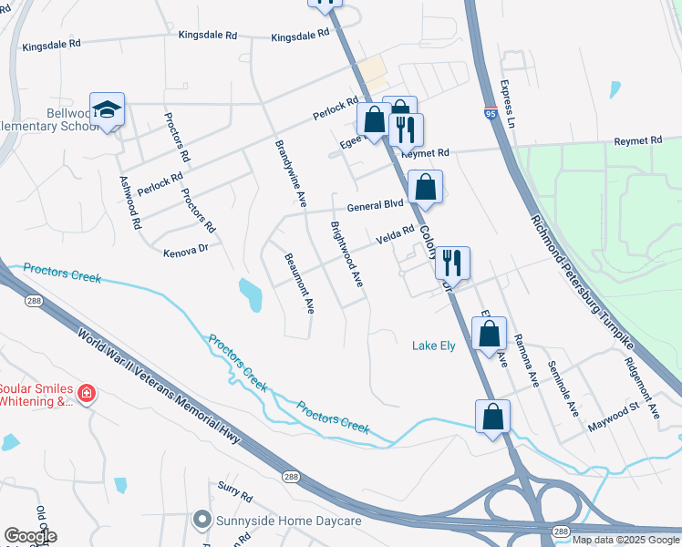 map of restaurants, bars, coffee shops, grocery stores, and more near 10108 Brightwood Avenue in Richmond