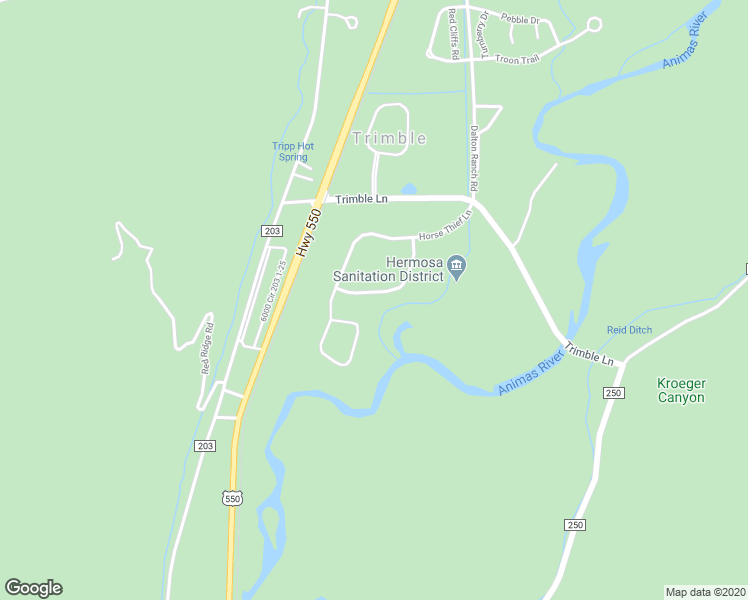 map of restaurants, bars, coffee shops, grocery stores, and more near 183 Crazy Horse Drive in Durango