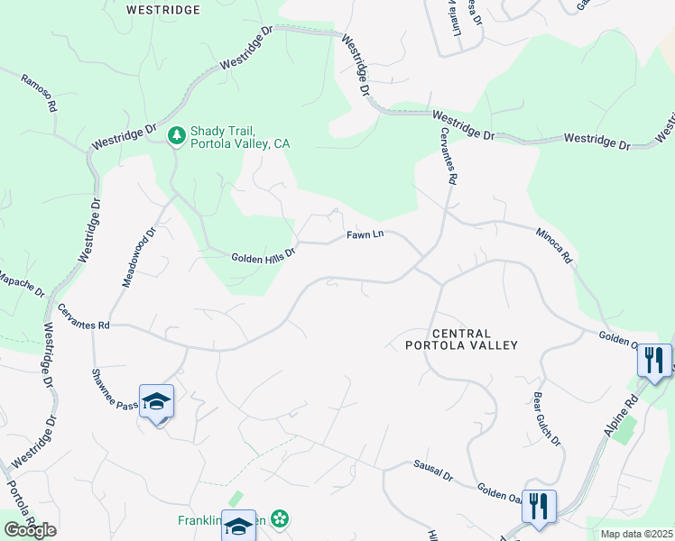 map of restaurants, bars, coffee shops, grocery stores, and more near 300 Cervantes Road in Portola Valley