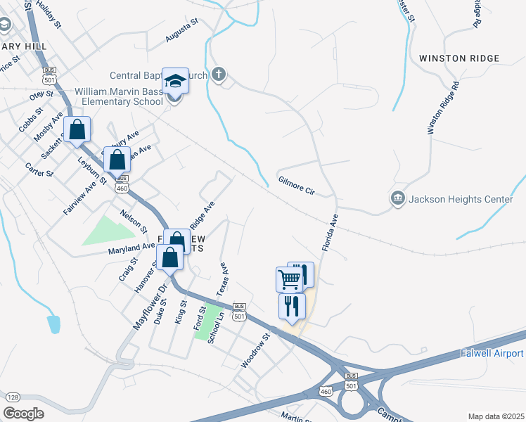 map of restaurants, bars, coffee shops, grocery stores, and more near 3000 Missouri Avenue in Lynchburg