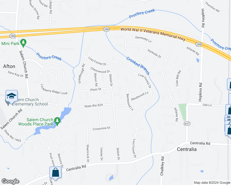 map of restaurants, bars, coffee shops, grocery stores, and more near 5106 Malcott Drive in Richmond