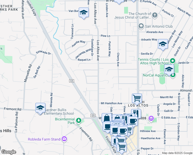 map of restaurants, bars, coffee shops, grocery stores, and more near in Los Altos