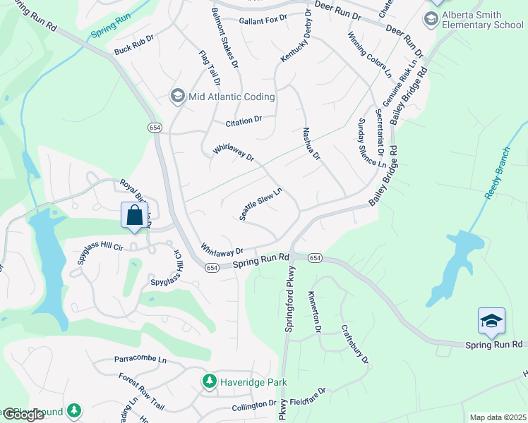 map of restaurants, bars, coffee shops, grocery stores, and more near 8206 Seattle Slew Terrace in Midlothian