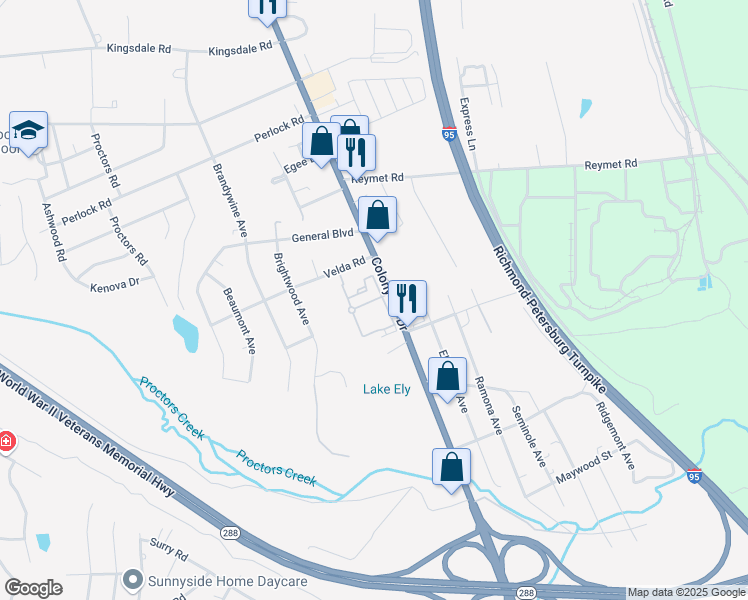 map of restaurants, bars, coffee shops, grocery stores, and more near Colony Village Terrace in Bellwood