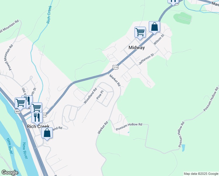map of restaurants, bars, coffee shops, grocery stores, and more near 901-925 Woodland Road in Rich Creek
