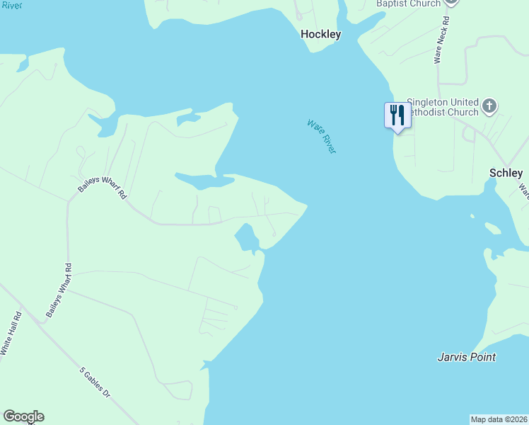 map of restaurants, bars, coffee shops, grocery stores, and more near 8477 Baileys Wharf Road in Gloucester