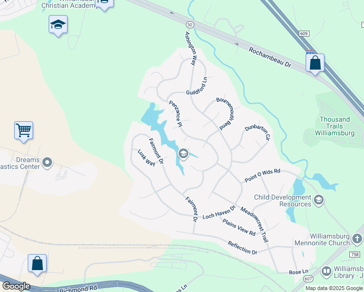 map of restaurants, bars, coffee shops, grocery stores, and more near 8408 Torbay Bend in Williamsburg