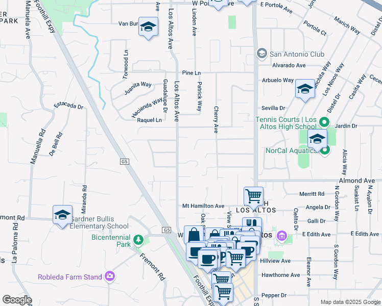 map of restaurants, bars, coffee shops, grocery stores, and more near 231 Yerba Buena Avenue in Los Altos