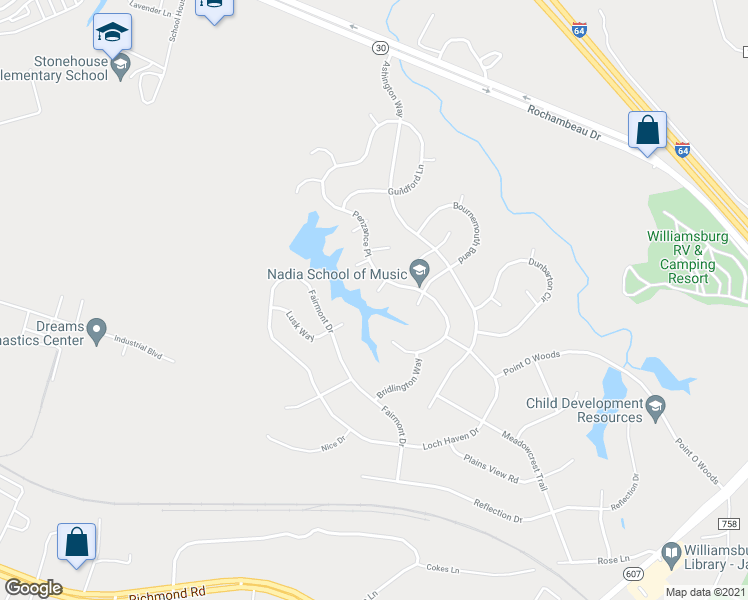 map of restaurants, bars, coffee shops, grocery stores, and more near 8408 Torbay Bend in Williamsburg