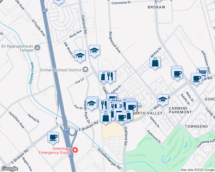 map of restaurants, bars, coffee shops, grocery stores, and more near 1024 Wayne Avenue in San Jose