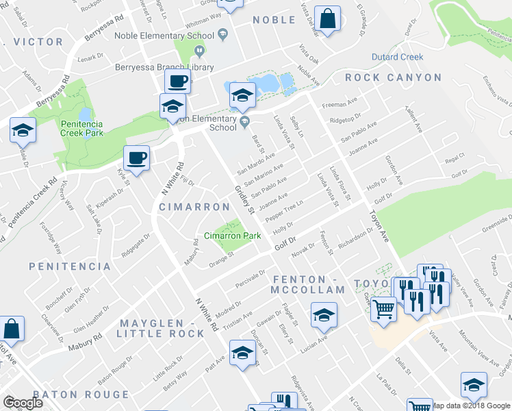 map of restaurants, bars, coffee shops, grocery stores, and more near 3309 Joanne Avenue in San Jose
