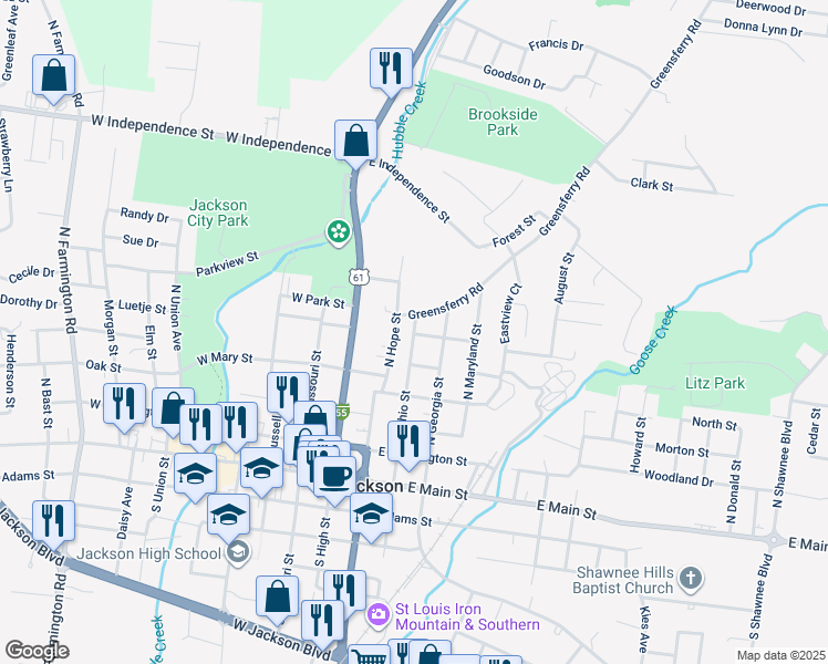 map of restaurants, bars, coffee shops, grocery stores, and more near 313 Greensferry Road in Jackson