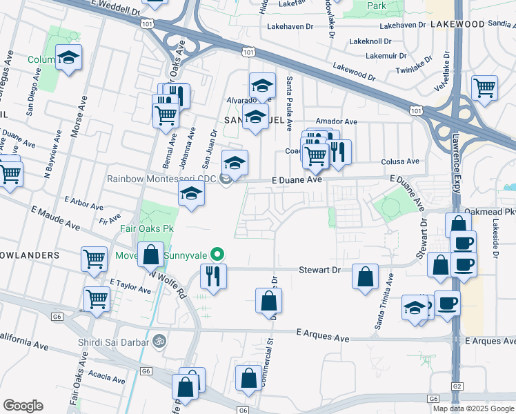 map of restaurants, bars, coffee shops, grocery stores, and more near 814 Cotati Terrace in Sunnyvale