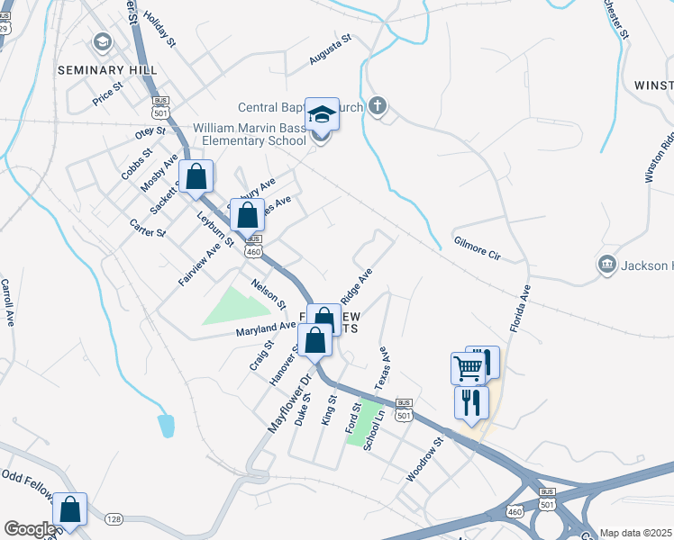 map of restaurants, bars, coffee shops, grocery stores, and more near 1916 Tennessee Avenue in Lynchburg