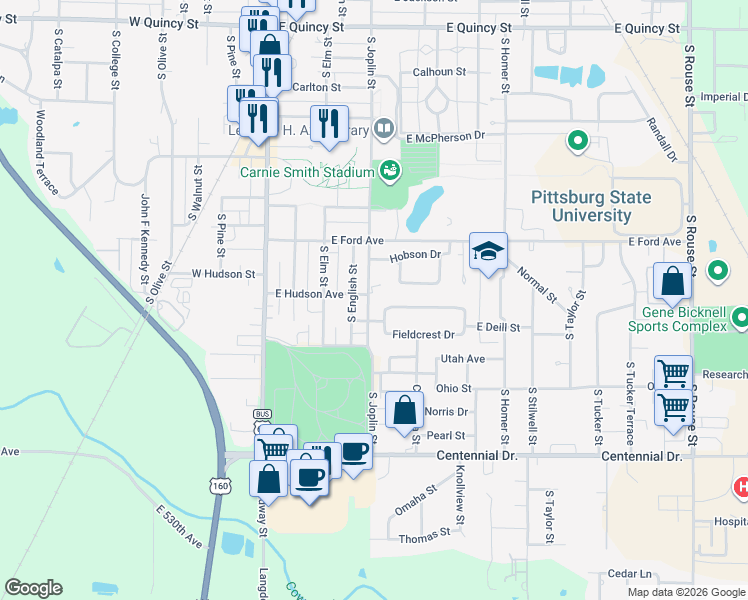 map of restaurants, bars, coffee shops, grocery stores, and more near 306-314 East Hudson Avenue in Pittsburg