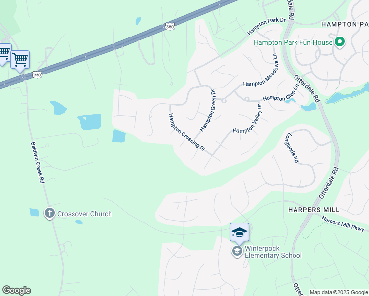 map of restaurants, bars, coffee shops, grocery stores, and more near 8515 Hampton Crossing Mews in Chesterfield