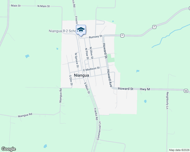 map of restaurants, bars, coffee shops, grocery stores, and more near 250 South Olive Street in Niangua