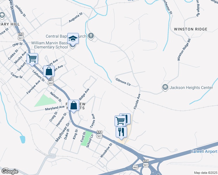 map of restaurants, bars, coffee shops, grocery stores, and more near 3006 Missouri Avenue in Lynchburg