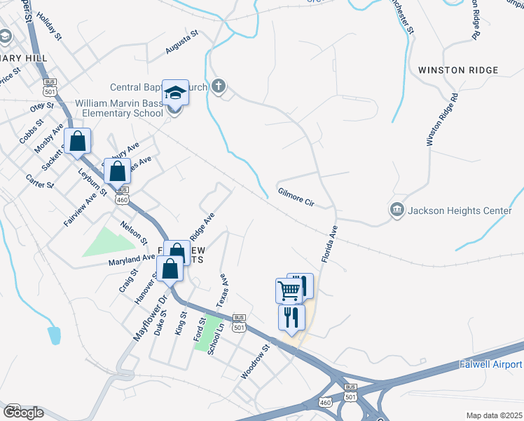 map of restaurants, bars, coffee shops, grocery stores, and more near 3006 Missouri Avenue in Lynchburg