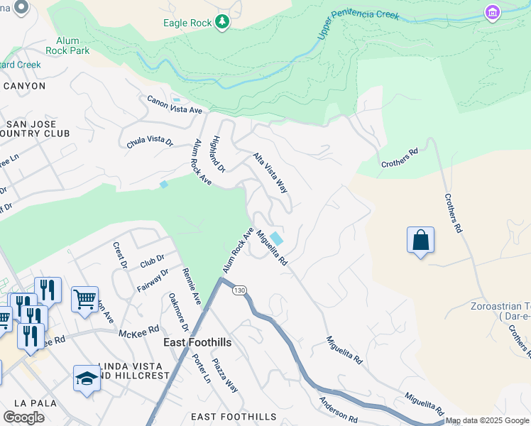 map of restaurants, bars, coffee shops, grocery stores, and more near 10981 Edgemont Drive in San Jose
