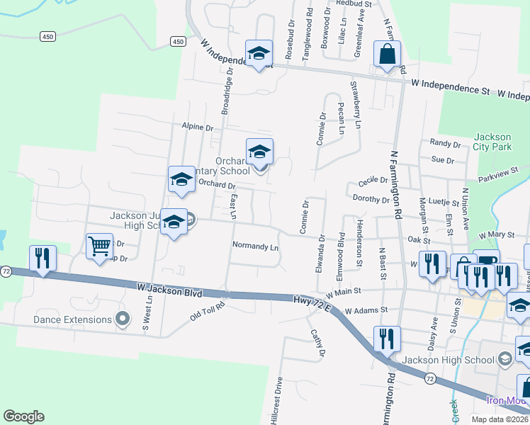 map of restaurants, bars, coffee shops, grocery stores, and more near 334 Willow Bend Drive in Jackson