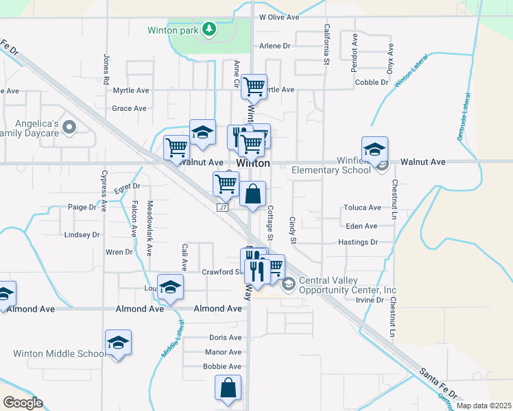 map of restaurants, bars, coffee shops, grocery stores, and more near 6852 North Winton Way in Winton