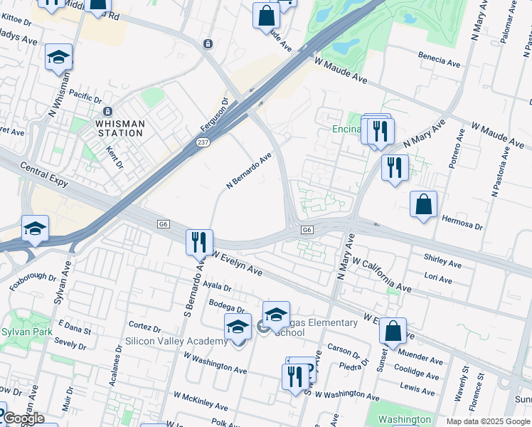 map of restaurants, bars, coffee shops, grocery stores, and more near 815A East Middlefield Road in Sunnyvale
