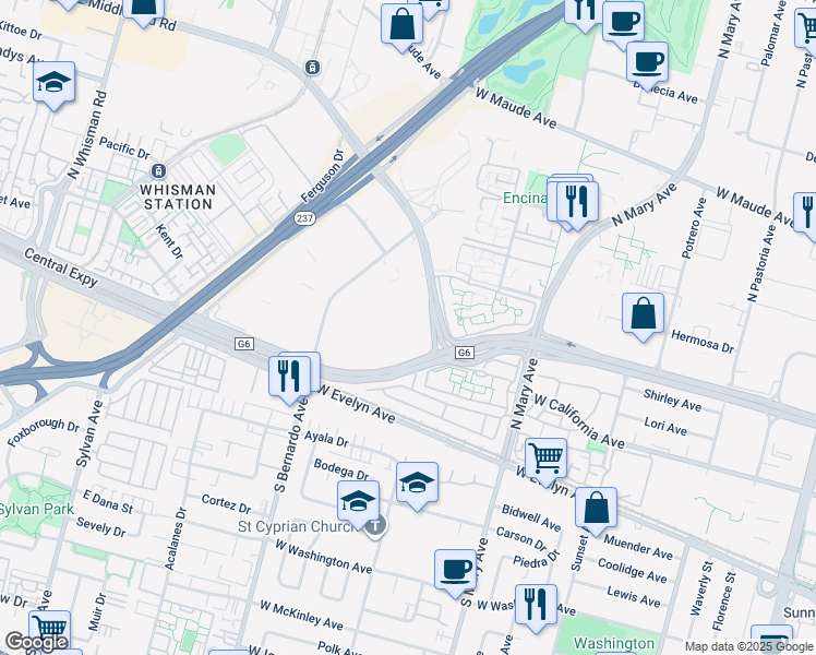 map of restaurants, bars, coffee shops, grocery stores, and more near 815A E Middlefield Rd in Sunnyvale
