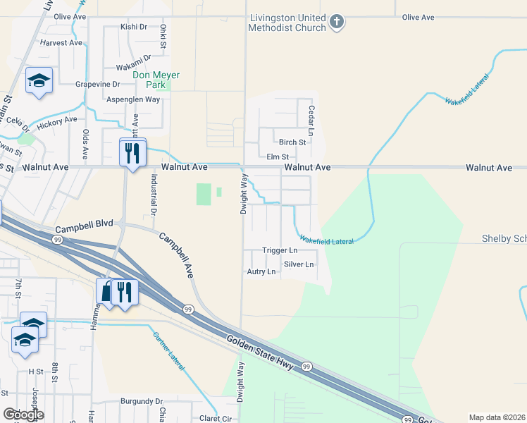map of restaurants, bars, coffee shops, grocery stores, and more near 550 Chandler Court in Livingston